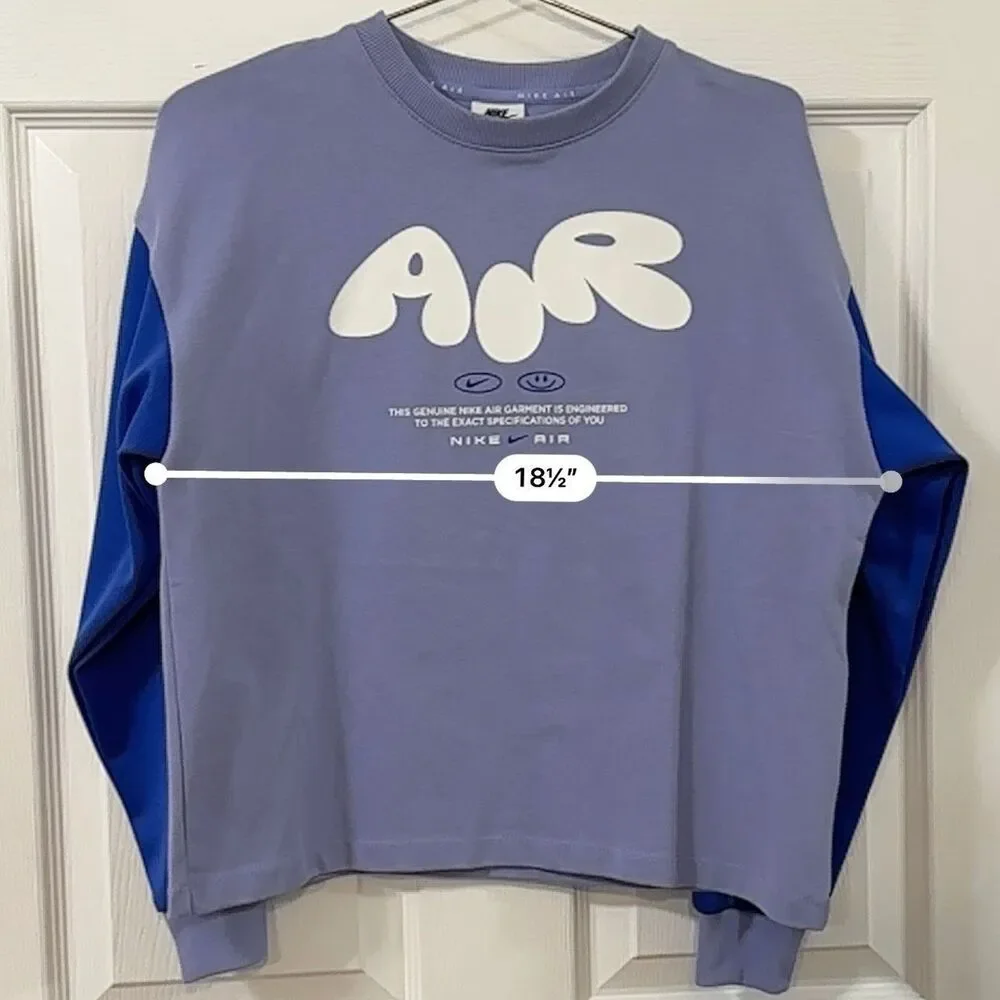 Nike Air Girls Long Sleeve Crew Neck Sweatshirt Top Purple Blue Large